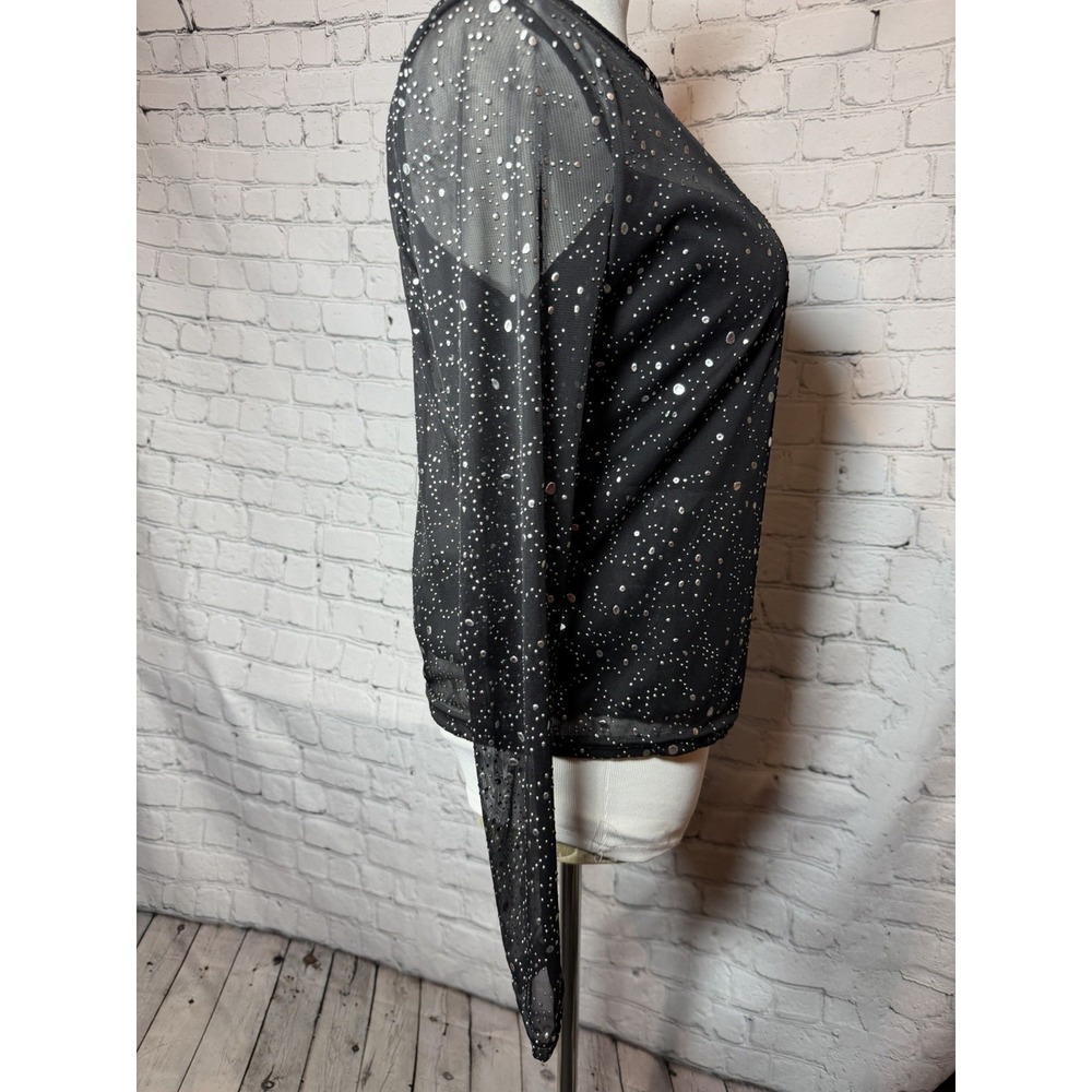 Rave City Y2K Whimsy Grunge Goth Party Sheer Black Long Sleeve Mesh Top L - Picture 8 of 10